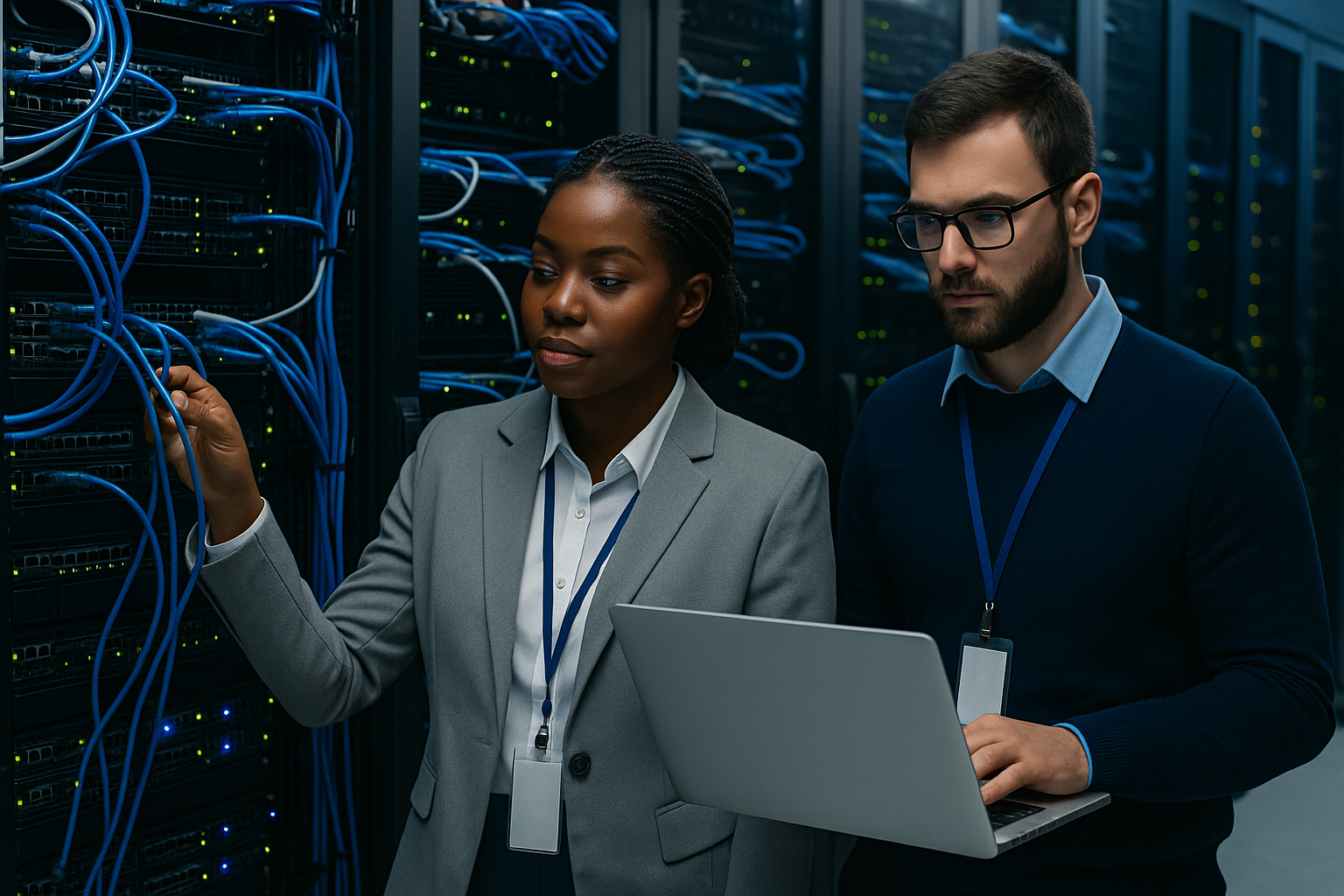 Neatly organized office network rack and patch panel